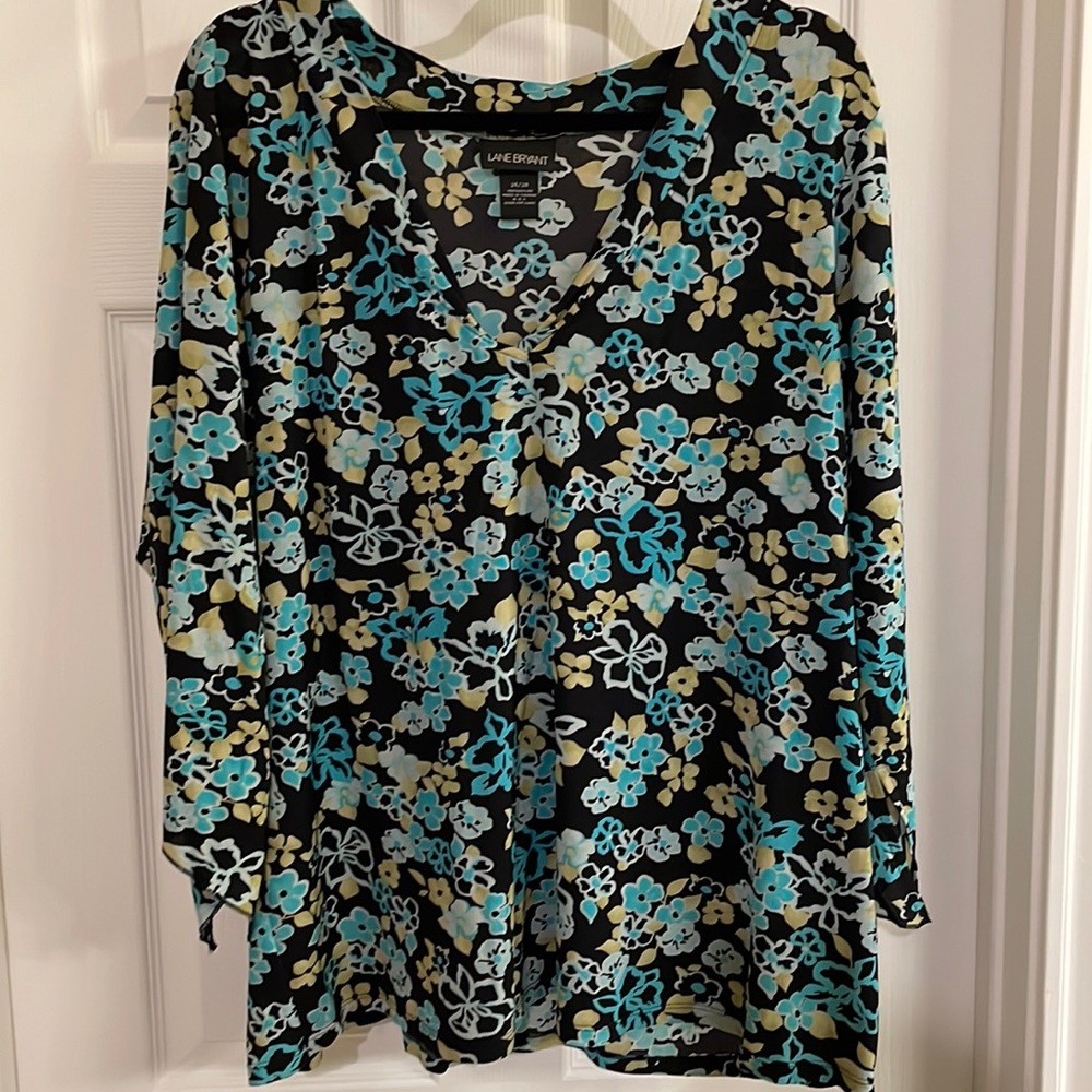 Mustard yellow aqua black Lane Bryant blouse